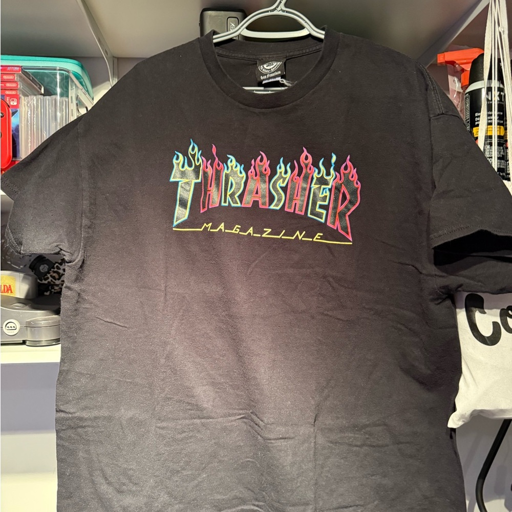 Thrasher Black Short Sleeve Tee with Graphic Design